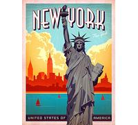 Cartel de Metal Vintage de Nueva York, Estados Unidos de América - Placa Retro de Viaje de Aluminio - Póster de 8 x 12 Pulgadas