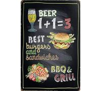 Cartel de metal vintage para garajes rústicos de cerveza y barbacoa con texto en inglés "Beer & Bbq" (8 x 30 cm)