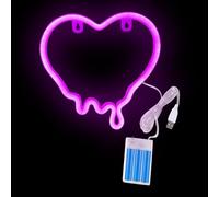Cartel De Neón Corazón | Luz Nocturna LED Ambiente Funciona con Pilas o USB | Lámpara Pared Decorativa Salón Dormitorio Oficina Bar Cafetería | Decoración Cena Fiestas y Eventos