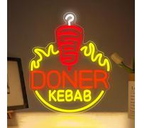 Cartel de neón Döner Kebab, colorido, Shawarma, iluminación LED, parrilla, bar de BBQ, restaurante de kebab, decoración de pared para tiendas de comida del Medio Oriente, bistró, carne, letrero de
