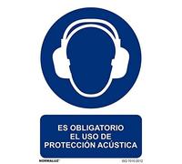 Cartel de obligación Es Obligatorio El Uso de Protección Acústica, con tintas UV SEKURECO