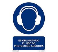 Cartel de obligación Es Obligatorio El Uso de Protección Acústica, con tintas UV SEKURECO skrc