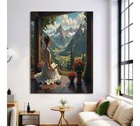 Cartel de Paisaje Gente, Arte de Pared Balcón Mujer en Lienzo, Impresiones Digitales Pintura de Lienzo, Decoración de Sala de Estar - 70x100cm Sin Marco