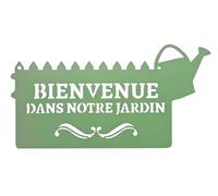 Cartel de pared de metal "Bienvenido a Nuestro Jardín" - 31 x 16,5 cm, acero con pintura epoxi, resistente a las inclemencias del tiempo, decoración al aire libre para jardín y terraza, verde pálido