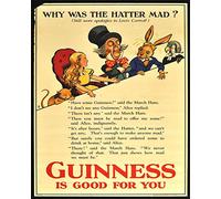 Cartel de pared de metal con texto en inglés "Alice In Wonderland Guinness", 15 x 20 cm
