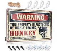 Cartel de plástico con texto en inglés «Warning This Property Is Protected By A Highly Trained Donkey Print» para colgar lentamente, decoración de pared de metal vintage (20 x 30 cm)