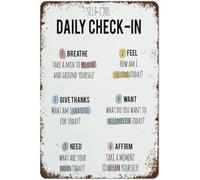Cartel de registro diario de autocuidado con lista de verificación diaria desafiante de conciencia plena negativa, placa decorativa de aluminio, regalo para el hogar, cocina, baño, restaurante, 8 x 12