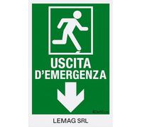 Cartel de señalización "Salida de emergencia" Flecha abajo 40 × 60 cm - Conforme UNI/ISO - Panel PVC o aluminio - LEMAG SRL