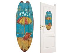Cartel de tabla de surf, decoración de pared, tabla de surf, tabla de surf con texto y ganchos, decoración de pared de hotel vintage con temática oceánica para Stra