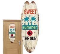 Cartel de tabla de surf, decoración de pared, tabla de surf, tabla de surf con texto y ganchos, decoración de pared de hotel vintage con temática oceánica para Stra