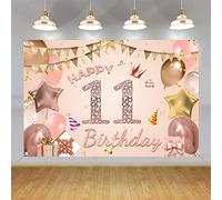Cartel de telón de fondo para decoración de cumpleaños número 11 para niñas, cartel de tela para fiesta de 11 años, fondo de fotos rosa rosa, suministros de fiesta de 11 cumpleaños, 59 x 35.4 pulgadas