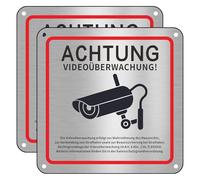 Cartel de videovigilancia, 2 unidades, 15 x 15 cm, aluminio, 15 x 15 cm, señal de videovigilancia para cámara de vigilancia o cámara falsa