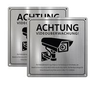 Cartel de videovigilancia (2 unidades, 15 x 15 cm, señal de videovigilancia privada, autoadhesiva, aluminio cepillado, área de seguridad, con GDPR, para interior y exterior)