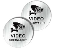 Cartel de videovigilancia, 2 unidades, de aluminio cepillado, autoadhesivo y preperforado, autoadhesivo, para vigilancia de la cámara para lugares públicos y privados