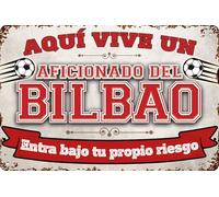 Cartel decorativo de chapa resistente a la intemperie para fans del fútbol, Artículos de aficionado: Aquí vive un aficionado del Bilbao. Entra bajo tu propia responsabilidad (20x30cm)