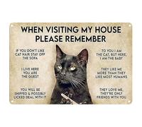 Cartel decorativo de pared con texto en inglés "When Visiting My House Please Remember", letreros de metal de gato, diseño vintage original, póster de metal para pared, letreros de decoración de pared