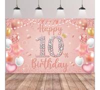 Cartel decorativo para cumpleaños número 10, telón de fondo de fotografía de doble dígito, póster de tela para niñas de 10 años, suministros de fiesta de cumpleaños