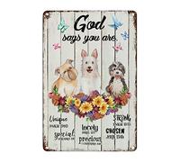 Cartel Disuasorio, Dios Dice Que Eres Una Familia De Perros con Un Bulldog Francés Y Una Flor., Placa De La Pared Póster Decorativo, Duradero Señal De Advertencia para Garaje, 20X30Cm
