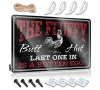 Cartel divertido con texto en inglés "Chicken Coop The Fluffy Butt Hut Last One In Is A Rotten Egg" para dormitorio, letreros vintage divertidos (30 x 40 cm)
