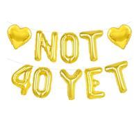 Cartel dorado con texto en inglés "Not 40 Yet", letras de 16 pulgadas NO 40 YET, decoraciones de cumpleaños número 39 para hombres y mujeres, saludos a 39 años, globos divertidos de cumpleaños 39