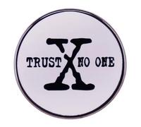 Cartel esmaltado con texto en inglés "Trust No One The X-Files Truth is Out There Mulder Scully Sci-Fi TV Show I Want to Believe" (1 pulgada)