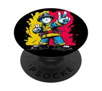 Cartel gráfico de Doble Paz Retro Pop héroe Bombero, Gesto PopSockets PopGrip Adhesivo