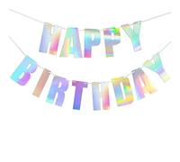 Cartel holográfico arcoíris para cumpleaños con texto en inglés "Happy Birthday", metálico, brillante, colorido para decoración de guardería, 13 unidades
