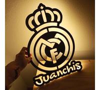 Cartel luminoso Madrid regalos con escudo de fútbol real personalizado - Iluminado en luz de led neón listo para colgar en la pared