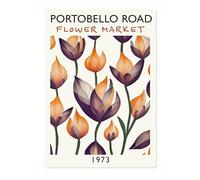 Cartel Mercado de Flores Portobello Road Londres, Láminas Decorativas Florales Abstractas, Cuadro Mural Viaje Minimalista Colorido para Dormitorio, Obra de Arte Hogar Salón o Pasillo, Sin Marco