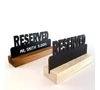 Cartel mesa reservado 6 uds. Mini pizarra negra doble cara con soporte madera. Letrero para mesas de hostelería, restaurantes, bares. (Nogal)