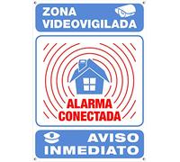 Cartel METÁLICO Alarma Conectada Interior/exterior y Ultra-resistente | Disuasorio ante robos | Placa Aviso a policía, 30x21 cm Cartel Videovigilancia Homologado | Zona Videovigilada