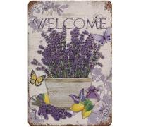 Cartel Metálico, Butterfly De Flores De Lavanda Púrpura Le-Mon, Placa De La Pared Póster Protección UV, Resistente Señal De Prohibido para Oficina Cocina Cafetería, 20X30Cm