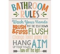 Cartel metálico colorido para decoración de pared con texto en inglés "Bathroom Rules, Boys Fish Bath" de 8 x 12 pulgadas
