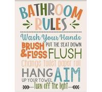 Cartel metálico colorido para decoración de pared con texto en inglés "Bathroom Rules, Boys Fish Bath" de 8 x 12 pulgadas
