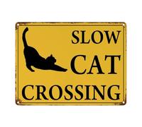 Cartel metálico de aluminio con texto en inglés "Caution Slow Cat Crossing Xing Notice" para patio, garaje, entrada, casa, valla, decoración al aire libre, póster impreso, 12 x 16 pulgadas