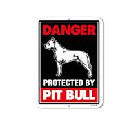 Cartel metálico de aluminio con texto en inglés "Danger Protected By Pit Bull, Beware Of Dog" (8 x 12 pulgadas)