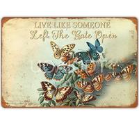 Cartel Metálico, Las Butterflys Y Las Flores Viven como Si Alguien Se Hubiera Ido, Placa Metálica Protección UV, Resistente Cartel Prohibido para Decoración Sala De Estar Bar, 20X30Cm