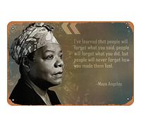 Cartel motivacional de metal vintage con cita de Maya Angelou con texto en inglés "I've Learned That People", 20.3 x 30.5 cm, decoración de pared