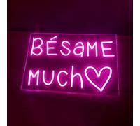 Cartel neón led BESAME MUCHO para boda y eventos con mucho amor - Letrero personalizado bodas animar a besarse color rosa