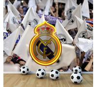 Cartel neón led regalo Real Madrid escudos Decoración de Fútbol, Blanco y Dorado Metacrilato,neón,vinilo, liga de fútbol Medidas 40 x30 cm