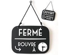 Cartel Ouvert Fermé Je reviens de suite con Ventosa - Horario comercial modificable con dial y manecillas (Negro, Francés)
