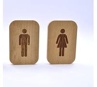 Cartel para baño - hombre y mujer - 120 x 80 mm - adhesivo para puerta wc en madera - placa para aseo grabada - señal lavabo.