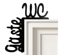 Cartel para Inodoro de Invitados, 15.5 x 12 x 8.6cm Negro Cartel para Puerta de Inodoro, no se Pega ni Taladra, de Madera, para Hombre y Mujer, Decoración de WC para Interior y Exterior (Gäste WC)