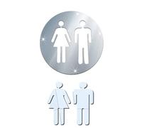 Cartel para la puerta del baño Letrero de inodoro extraíble 3D pegatina pared hombre mujer WC puerta espejo DIY calcomanía Multicolor(Silver Type A)