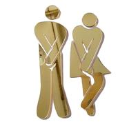 Cartel para la puerta del baño Letrero de inodoro extraíble 3D pegatina pared hombre mujer WC puerta espejo DIY calcomanía Multicolor(Gold Type B)