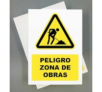 Cartel Peligro Obras 18x25 cm Pack 2 ud Señal de Seguridad Industrial y EPI (Zona de obras)