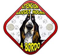 Cartel perro a bordo atención Basset Hound negro