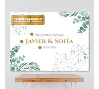 Cartel Personalizable Ceremonia Eucalipto (Textos Personalizables), Tamaño 100x80cm, Papel 180gr, Decoración de Ceremonias