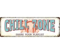 Cartel Personalizado - Chill Zone - Cartel metálico Decorativo - Zona de Relax - 31,8 x 15,2 cm - Flamingo
