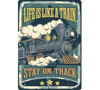 Cartel Personalizado - Life Is Like A Train - Cartel metálico Decorativo - Frase inspiradora - 14,8 x 21 cm - Flamingo